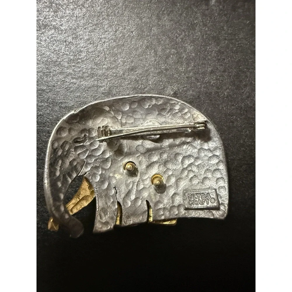 Vintage Ultra‎ Craft Two Elephant Family Brooch/Pin Silver-Gold